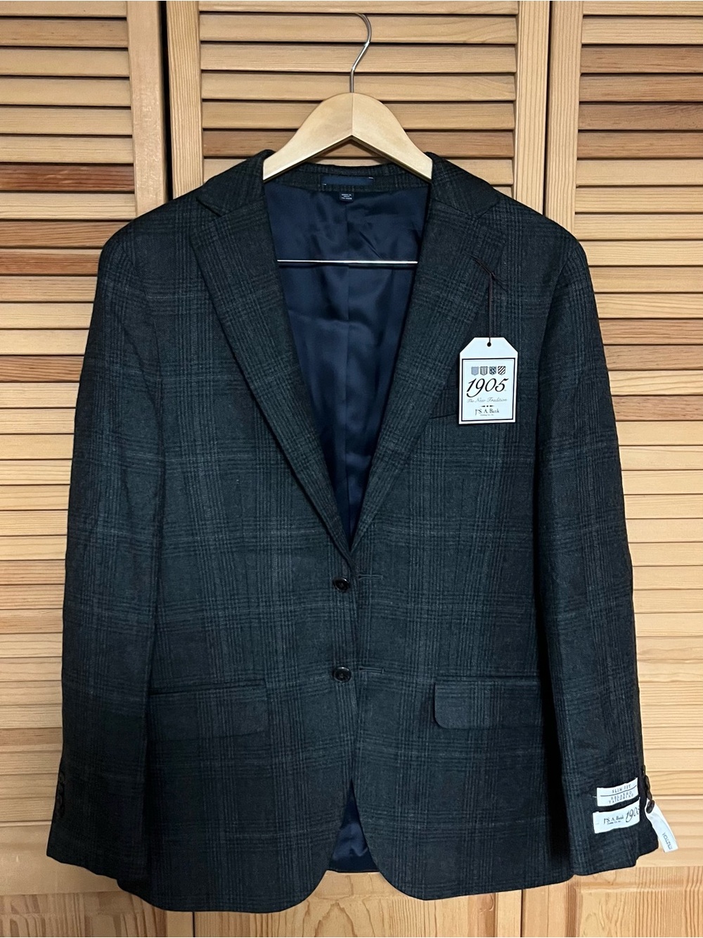 Men's Charcoal Plaid Two-Button Blazer